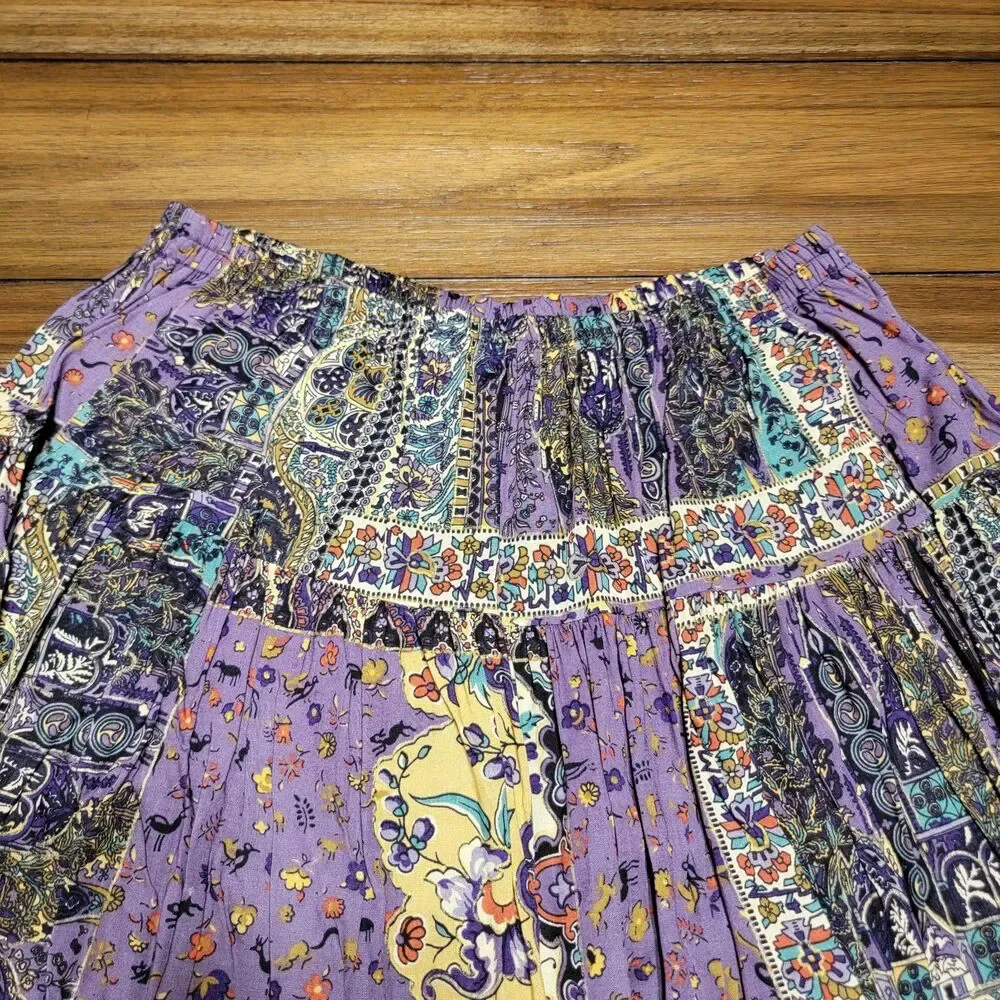 Howard Wolf Purple & Tan Patchwork Full Length Skirt - Size 10